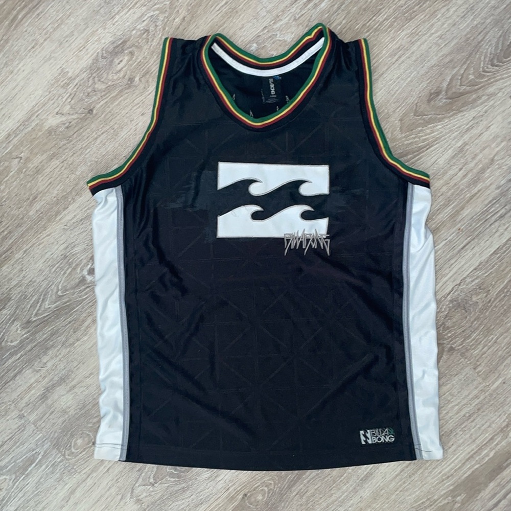 Men’s Billabong Surf Brand Black White Hawaii Tank Top Shirt Reggae Trim L